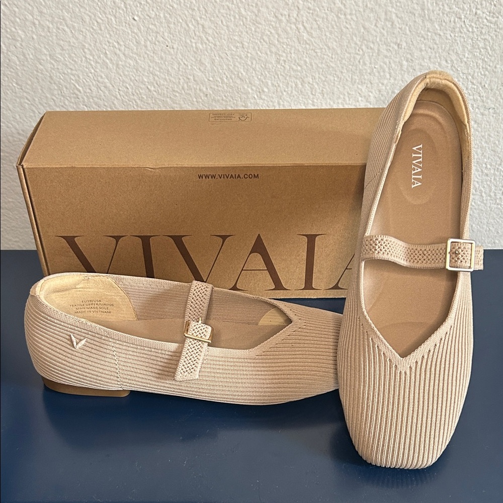 Vivaia Women's Margot Mary Jane Lightweight Breathable Flats in Almond - US 8